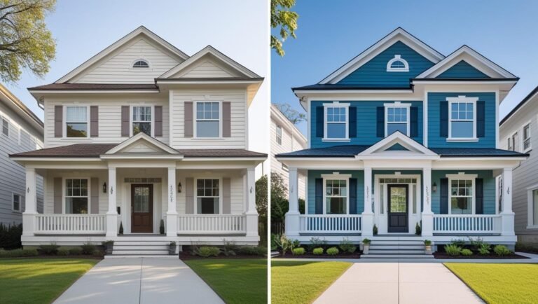How Roof Painting is Beneficial for Your House 1 Before and after image of one without paint one with paint house