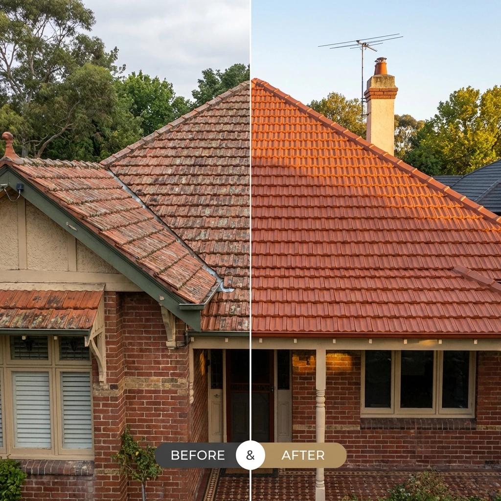 Before After terracotta roof painting transformation Heritage home in Melbournes Northern Suburbs