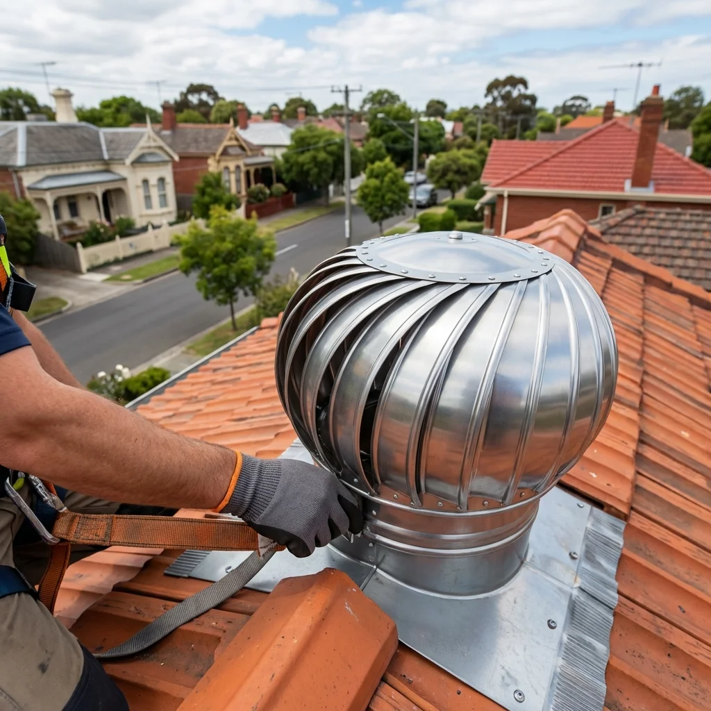 roofing contractor installing whirlybird roof vent tile roof Australia